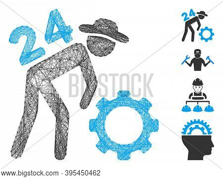 Vector Wire Frame Nonstop Working Person. Geometric Linear Frame Flat Network Generated With Nonstop