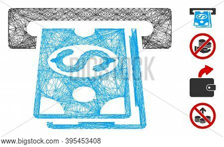 Vector Wire Frame Cash Machine. Geometric Wire Frame 2d Network Generated With Cash Machine Icon, De