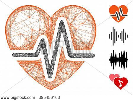 Vector Wire Frame Heart Diagram. Geometric Hatched Frame 2d Net Made From Heart Diagram Icon, Design
