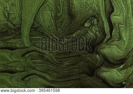 Green Liquid Nail Polish, Abstract Banner With Copy Space.makeup Concept.creative Wave Of Liquid Nai