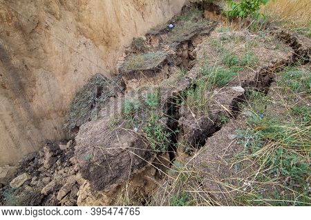 Soil Landslide On Slopes After Degradation Of The Soil Rain Or Underground Water And An Earthquake, 