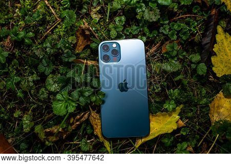 Paris, France - Nov 11, 2020: Apple Computers Background The New Iphone 12 Pro Smartphone With 5g An