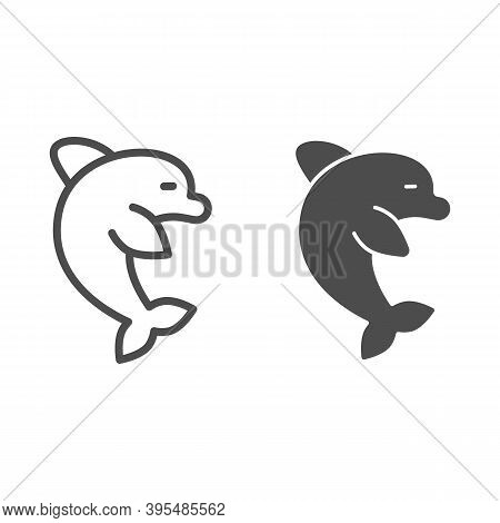 Dolphin Line And Solid Icon, Aquapark Concept, Small Gregarious Whale Sign On White Background, Dolp