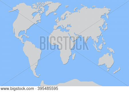 Illustration With Gray World Map Blue. World Map Political. Vector Illustration Flat Design. Stock I