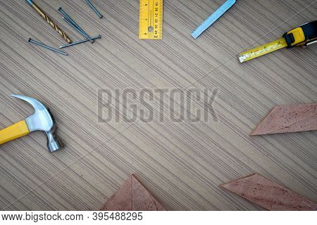 Set Of Hand Tools For The Toolset With The Do It Yourself (diy)on Wooden Board
