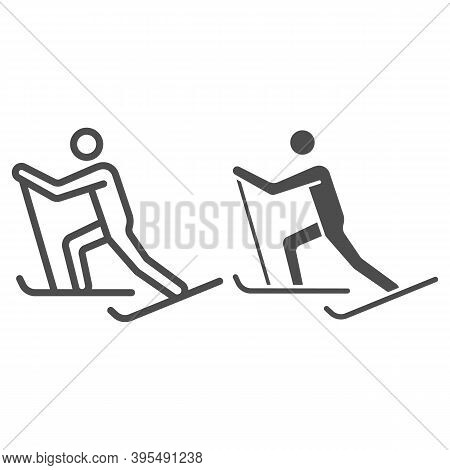 Cross-country Skiing Line And Solid Icon, Winter Sport Concept, Skier Sign On White Background, Cros