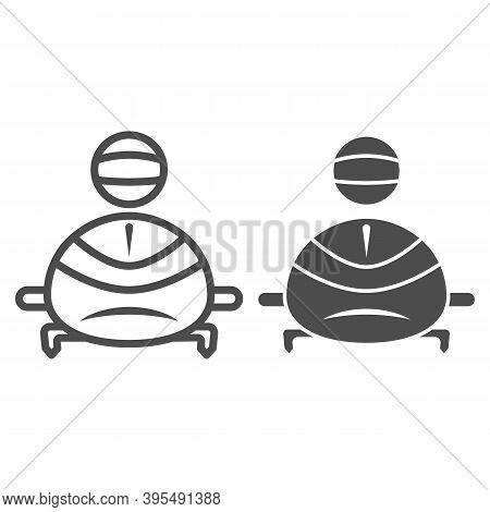 Bobsledder In Sleigh Line And Solid Icon, Winter Sport Concept, Bobsleigh Sport Sign On White Backgr