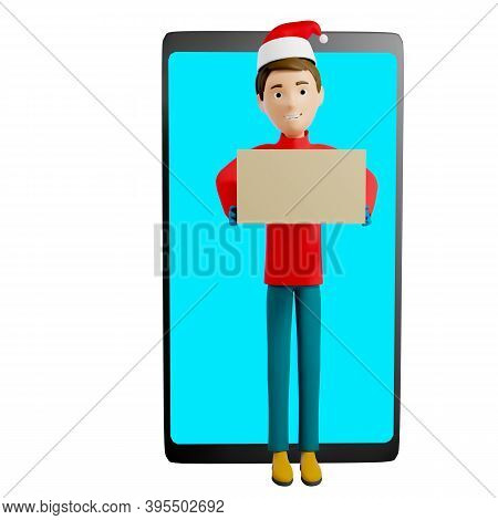 3D Rendering. A Man In Uniform From A Delivery Service With A Box In His Hands.