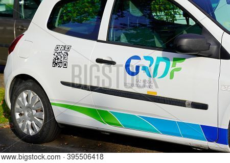 Bordeaux , Aquitaine / France - 11 11 2020 : Grdf Logo And Sign Text Stickers On Advertising Car Of 