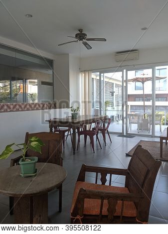 Denpasar, Indonesia - October 5, 2019: Interior Of A Common Living Room At Seruni Guest House.