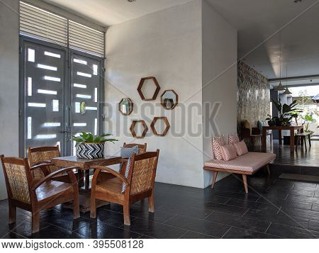 Denpasar, Indonesia - October 5, 2019: Interior Of A Common Living Room At Seruni Guest House.