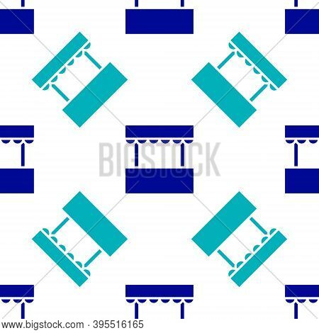 Blue Ticket Box Office Icon Isolated Seamless Pattern On White Background. Ticket Booth For The Sale
