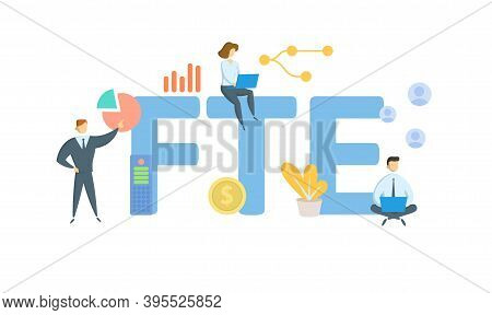 Fte, Full Time Employee. Concept With Keywords, People And Icons. Flat Vector Illustration. Isolated