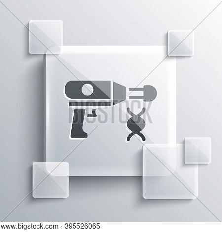 Grey Transfer Liquid Gun In Biological Laborator Icon Isolated On Grey Background. Square Glass Pane