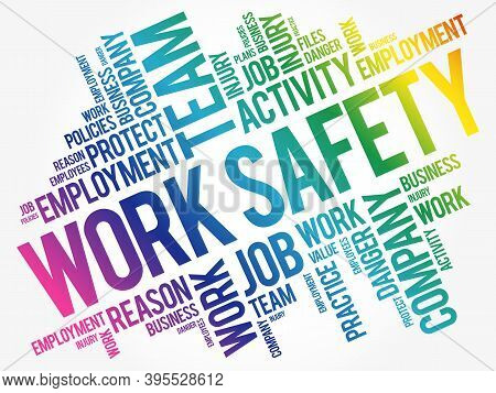 Work Safety Word Cloud Collage With Terms Such As Employee, Company, Business Concept Background