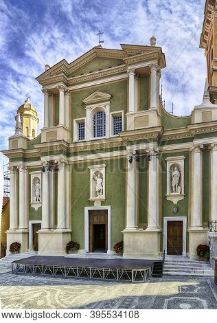 Facade Of The Basilica Of Saint-michel-archange In The Old Town Of Menton, Picturesque City In The P
