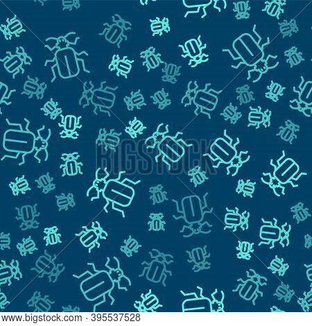 Green Line Chafer Beetle Icon Isolated Seamless Pattern On Blue Background. Vector