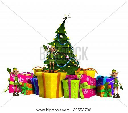 Mini elverne på gaver med Christmas Tree