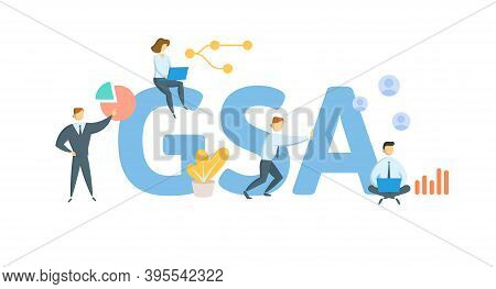 Gsa, General Sales Agent. Concept With Keywords, People And Icons. Flat Vector Illustration. Isolate