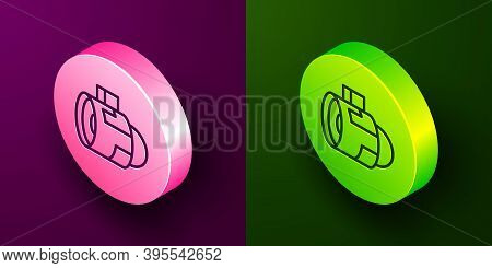 Isometric Line Jet Engine Turbine Icon Isolated On Purple And Green Background. Plane Turbine. Airpl