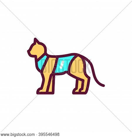 Cat In Bandage Color Line Icon. Postoperative Rest. Isolated Vector Element.