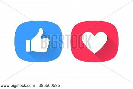 Thumb Up And Heart Icon. Vector Like And Love Icon. Ready Like And Favorites Button Design For Use I