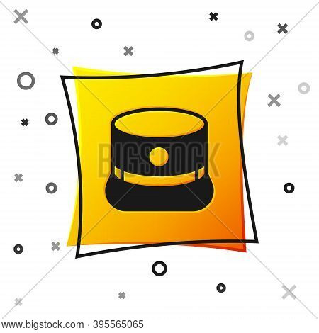 Black Kepi Icon Isolated On White Background. Cap Army Uniform Headgear. Historic General Hat. Yello