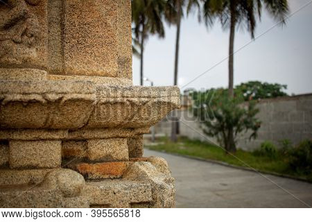 Courtyard Along A Beautiful Ancient Temple, Avani, Karnataka, India. Selective Focus On The Temple W