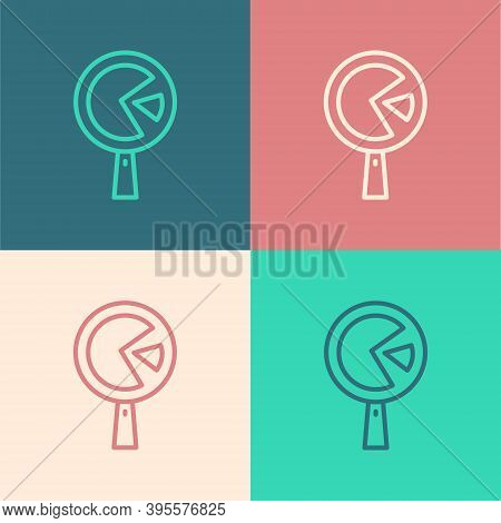 Pop Art Line Omelette In Frying Pan Icon Isolated On Color Background. Omelet In A Skillet. Vector
