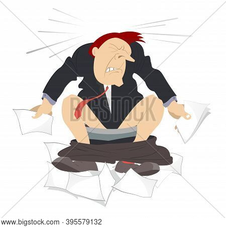 Man With Diarrhea Sitting In The Toilet Illustration. Man With Diarrhea (food Poisoning) Sitting In 