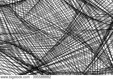 Abstract Horizontal Background Of Many Intersecting Black Lines. A Chaotic Background. You Can Use I