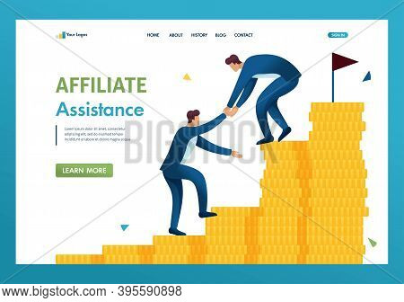 An Entrepreneur Helps A Friend Climb The Ladder To Wealth. Flat 2d Landing Page.