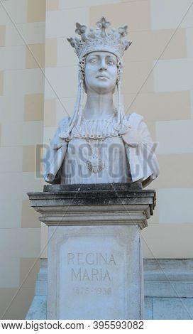Alba Iulia, Romania - September 20, 2020. Marble Bust Statue Of Queen Marie Of Romania, The Wife Of 