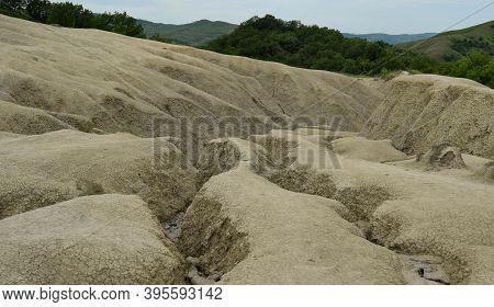 Landscape With Cracked Soil. Ground Shape Created By Muddy Volcanoes And Natural-gas Eruptions In Be