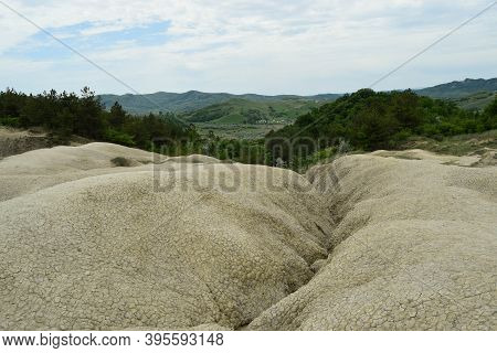 Landscape With Cracked Soil. Ground Shape Created By Muddy Volcanoes And Natural-gas Eruptions In Be