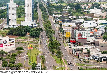 Campo Grande - Ms, Brazil - November 12, 2020: Aerial View Of The Afonso Pena Avenue In Front Of The