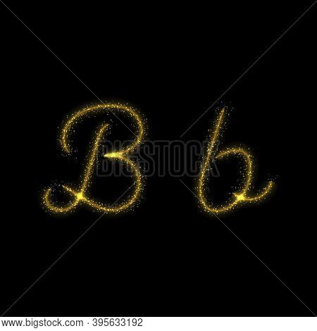 Gold Glitter Letter B, Star Sparkle Trail Font For Your Design