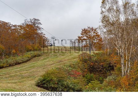Tashiro Ski Resort In Autumn Foliage Season. Naeba, Yuzawa, Niigata Prefecture, Japan
