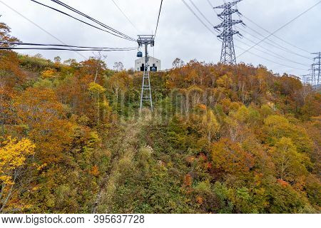 View Of Mountains And Valleys From The Dragondola (naeba-tashiro Gondola) In Autumn Foliage Season. 