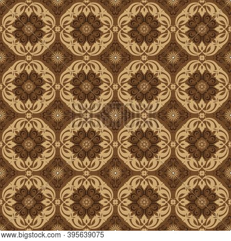 Modern Flower Patterns On Central Java Batik With Simple Brown Color Design.
