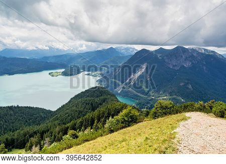 Landscape View From Famous Jochberg, Bavaria In Germany