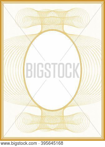 Passe-partout Design In Retro Style. Oval Picture Frame. Graceful Line Art Pattern. Vintage Border W