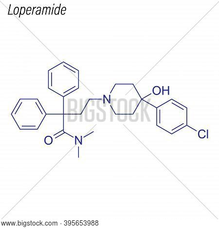 Vector Skeletal Formula Of Loperamide. Drug Chemical Molecule.