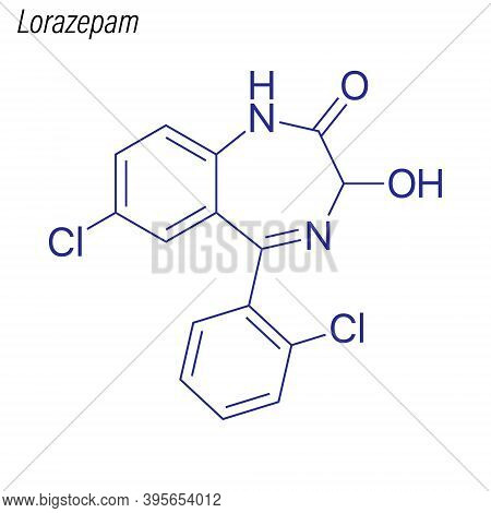 Vector Skeletal Formula Of Lorazepam. Drug Chemical Molecule.