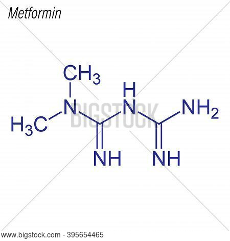 Vector Skeletal Formula Of Metformin. Drug Chemical Molecule.