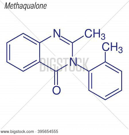 Vector Skeletal Formula Of Methaqualone. Drug Chemical Molecule.