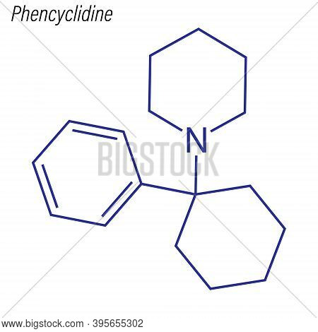 Vector Skeletal Formula Of Phencyclidine. Drug Chemical Molecule
