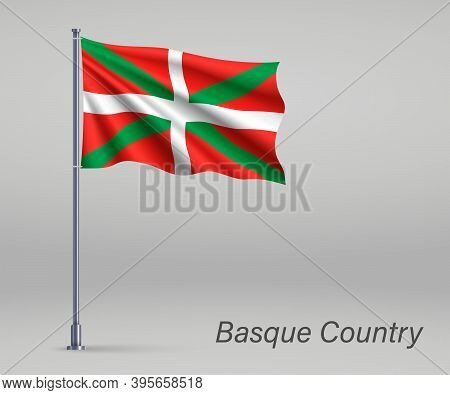 Waving Flag Of Basque Country - Region Of Spain On Flagpole. Tem