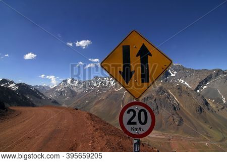 Contraflow Lane Traffic Sign Or Road Sign On The Street
