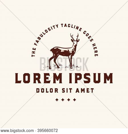 Wild Deer Hand Drawn Illustration Outdoor Sport Logo Design Template